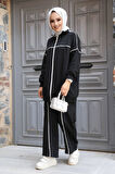 Fermuarlı Siyah Tesettür İkili Takım 20105S
