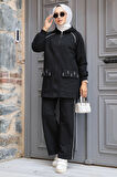 Kapşonlu Siyah Tesettür İkili Takım 20113S