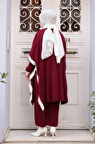 Pançolu Bordo Tesettür Triko Üçlü Takım 33850BR