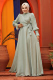 Bağlama Detaylı Mint Tesettür Abiye Elbise 48051MINT
