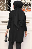 Fitilli Siyah Tesettür Triko Tunik 65903S