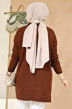 Fitilli Kahverengi Tesettür Triko Tunik 65903KH