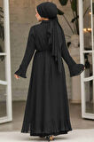 Volanlı Siyah Tesettür Abaya 4482S