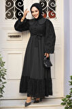 Güpürlü Siyah Tesettür Elbise 10034S