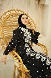 Desenli Siyah Tesettür Elbise 13503S