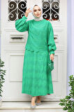 Güpürlü Zümrüt Yeşili Tesettür Etekli İkili Takım 14181ZY
