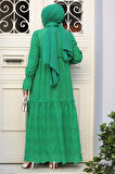 Güpürlü Yeşil Tesettür Elbise 13440Y