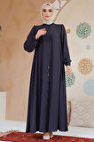 Düğmeli Füme Tesettür Abaya 45283FU