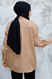 Boncuk İşlemeli Camel Tesettür Gömlek 45270C