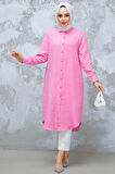Düğmeli Pembe Tesettür Tunik 10784P