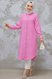 Düğmeli Pembe Tesettür Tunik 10784P