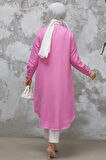 Düğmeli Pembe Tesettür Tunik 10784P