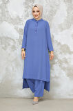 Arkası Uzun İndigo Mavisi Tesettür İkili Takım 10102IM