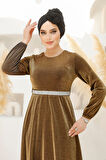 Simli Gold Tesettür Abiye Elbise 42541GOLD
