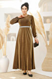 Simli Gold Tesettür Abiye Elbise 42541GOLD