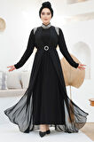 Boncuk İşlemeli Siyah Tesettür Abaya Takım 43201S
