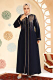 Desenli Fermuarlı Tesettür Abaya 41565DSN3