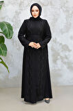Boncuk İşlemeli Siyah Tesettür Abaya 29117S
