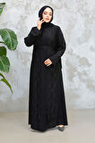 Boncuk İşlemeli Siyah Tesettür Abaya 29117S