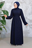 Boncuk İşlemeli Lacivert Tesettür Abaya 29117L