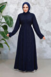 Boncuk İşlemeli Lacivert Tesettür Abaya 29117L