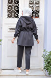 Kapşonlu Füme Tesettür İkili Takım 12271FU