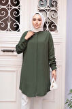 Düğmeli Açık Haki Tesettür Tunik 11715AHK