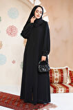 Fermuarlı Siyah Tesettür Abaya 35168S