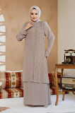 Boncuk İşlemeli Bej Tesettür Abaya 29119BEJ