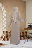 Boncuk İşlemeli Bej Tesettür Abaya 29119BEJ