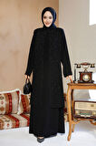 Boncuk İşlemeli Siyah Tesettür Abaya 29119S