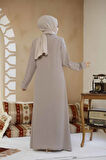 Boncuk İşlemeli Bej Tesettür Abaya 29120BEJ