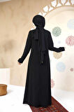 Boncuk İşlemeli Siyah Tesettür Abaya 29120S