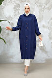 Düğmeli Lacivert Tesettür Tunik 45071L