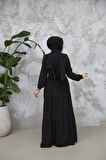 Kat Piliseli Siyah Tesettür Abaya 80781S