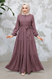 Kat Piliseli Gül Kurusu Tesettür Abaya 80781GK