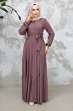 Kat Piliseli Gül Kurusu Tesettür Abaya 80781GK