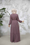 Kat Piliseli Gül Kurusu Tesettür Abaya 80781GK