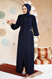Fermuarlı Lacivert Tesettür Abaya 8104L