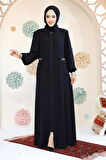 Fermuarlı Lacivert Tesettür Abaya 8104L