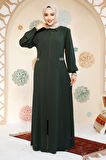 Fermuarlı Koyu Haki Tesettür Abaya 8104KHK