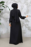 Fermuarlı Siyah Tesettür Abaya 81291S