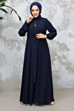Fermuarlı Lacivert Tesettür Abaya 81291L