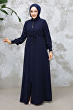 Fermuarlı Lacivert Tesettür Abaya 81291L