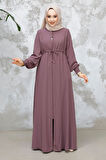 Fermuarlı Gül Kurusu Tesettür Abaya 81291GK