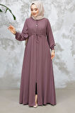 Fermuarlı Gül Kurusu Tesettür Abaya 81291GK