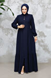 Fermuarlı Lacivert Tesettür Abaya 8133L