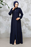 Fermuarlı Lacivert Tesettür Abaya 8133L