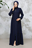 Fermuarlı Lacivert Tesettür Abaya 8133L