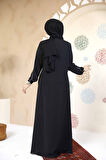 Şerit Detaylı Siyah Tesettür Abaya 8148S